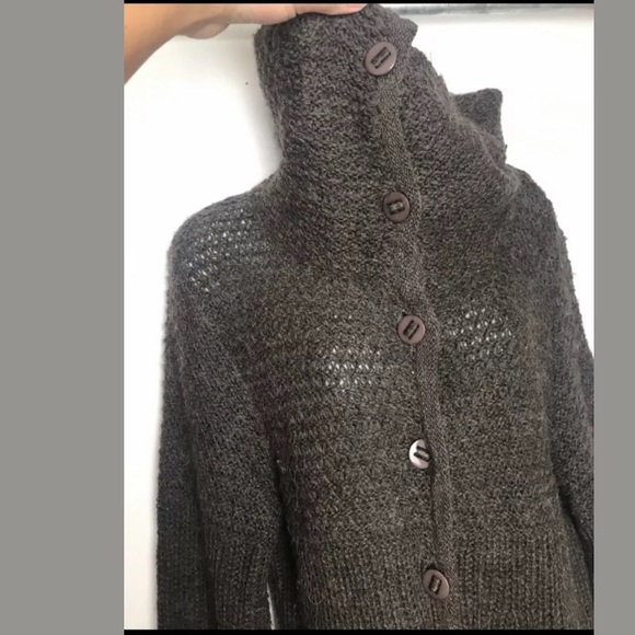 MAGASCHONI Funnel Neck Cardigan Sweater Brown Open Knit Layering Soft - Picture 5 of 9